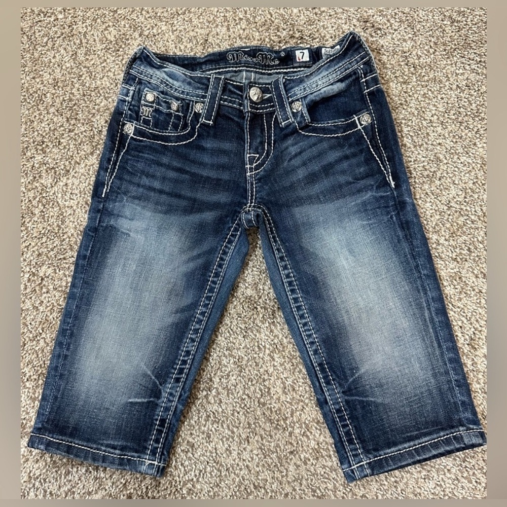 Miss Me Girls Capri denim Jeans Style JK8599P Sz 7 - Picture 3 of 6
